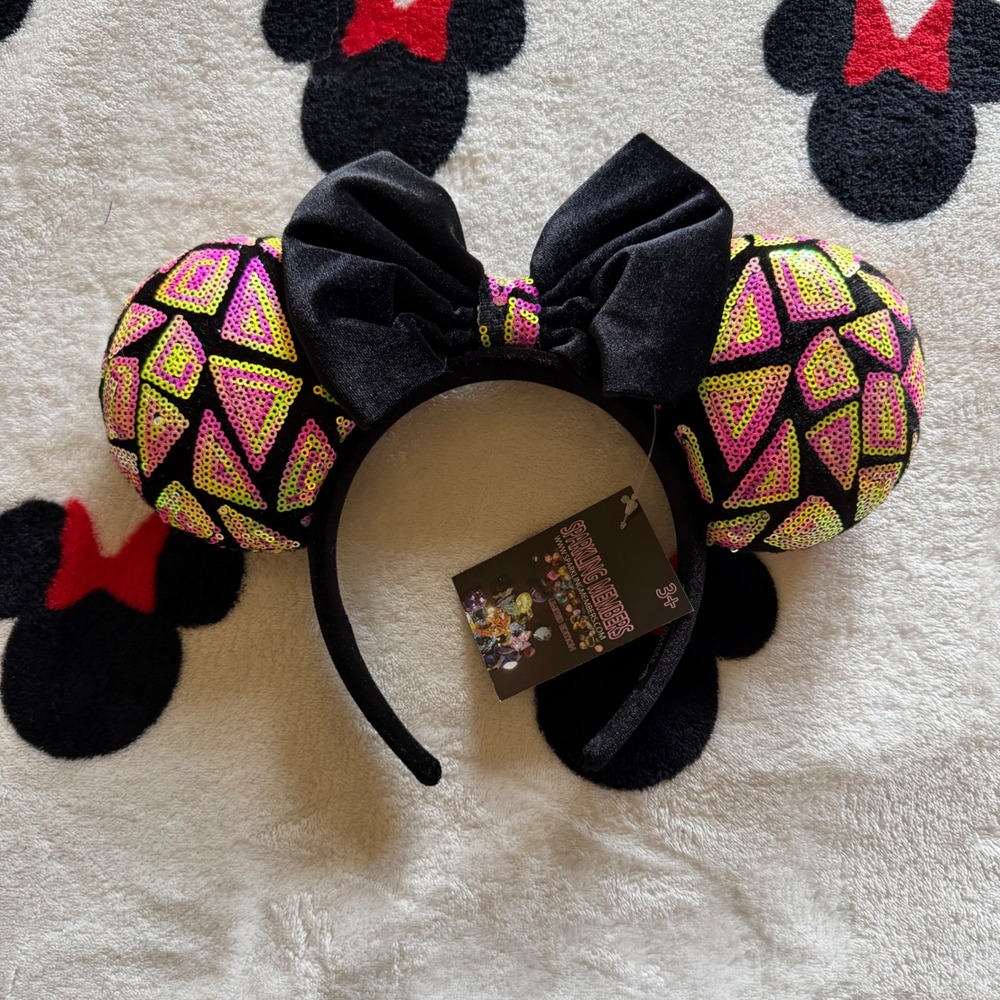 Sparkling Dreamers Mouse Ears Headband Black Neon Pink Yellow Sequin - AD1637